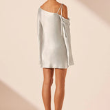 SHONA JOY - Sofia Asymmetrical Long Sleeve Mini Dress - Silver