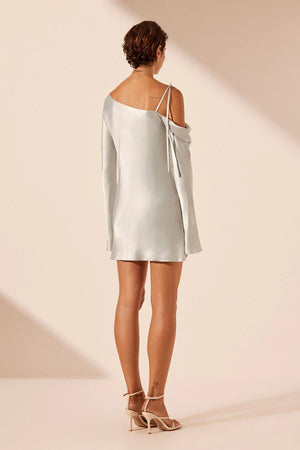 SHONA JOY - Sofia Asymmetrical Long Sleeve Mini Dress - Silver