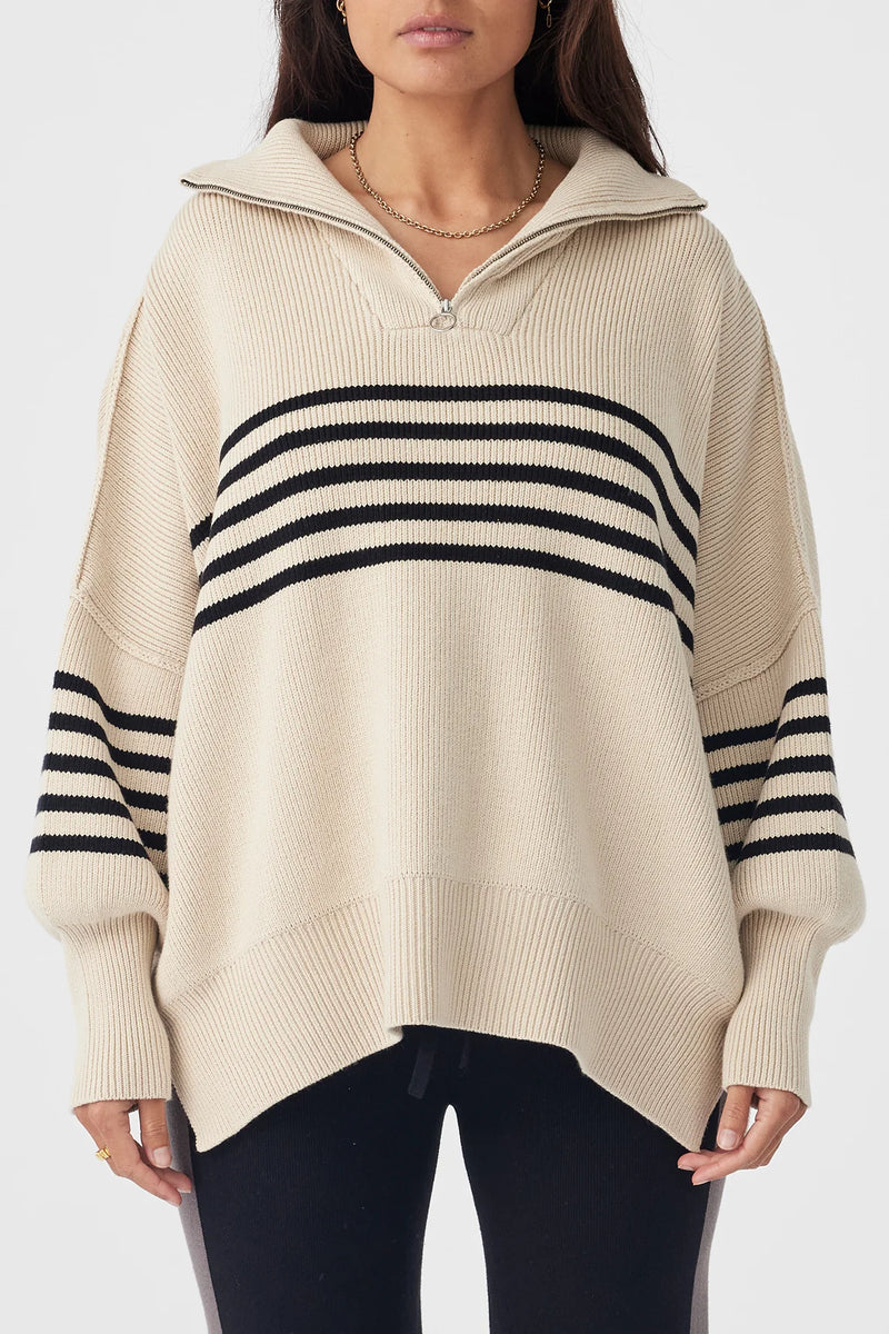 ARCAA - London Zip Stripe Sweater - Sand