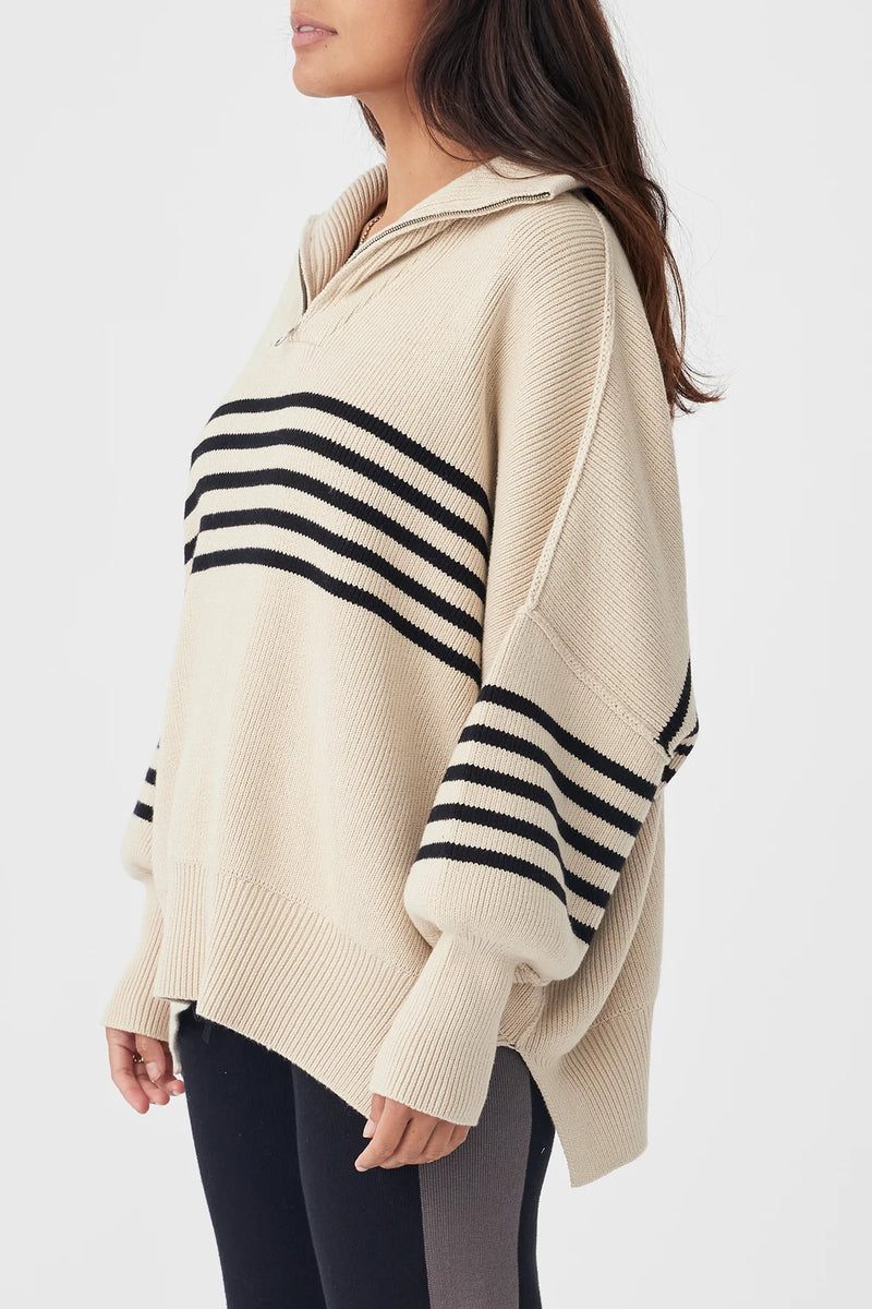 ARCAA - London Zip Stripe Sweater - Sand