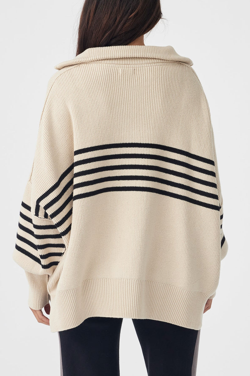 ARCAA - London Zip Stripe Sweater - Sand