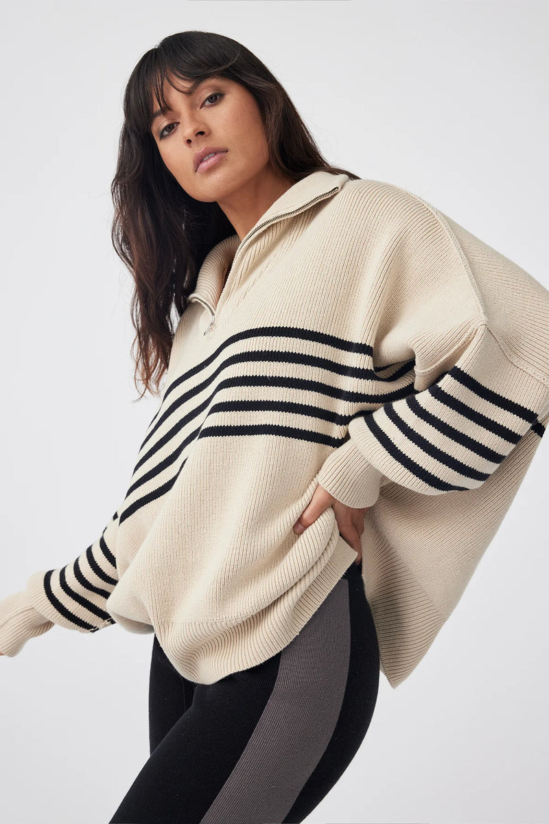 ARCAA - London Zip Stripe Sweater - Sand