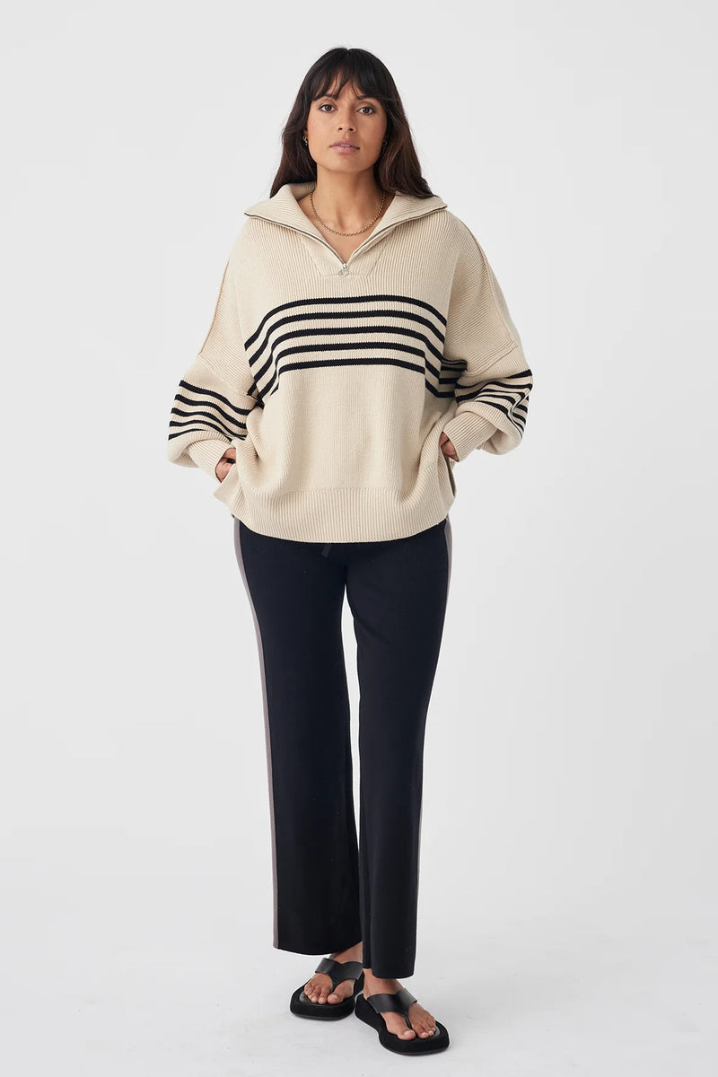 ARCAA - London Zip Stripe Sweater - Sand