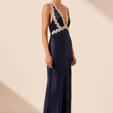 SHONA JOY - Camille Lace Cross Back Maxi Dress - Deep Midnight/Ivory