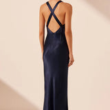 SHONA JOY - Camille Lace Cross Back Maxi Dress - Deep Midnight/Ivory