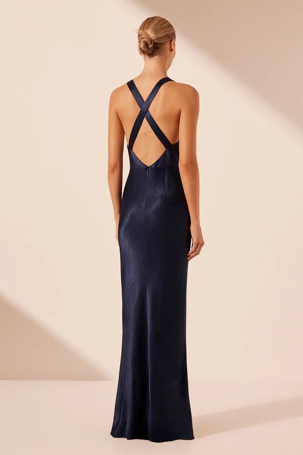 SHONA JOY - Camille Lace Cross Back Maxi Dress - Deep Midnight/Ivory