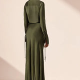 SHONA JOY - Shae Draped Shirt Maxi Dress - Pine Green