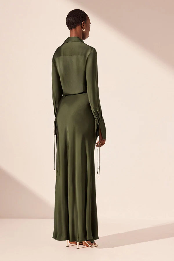 SHONA JOY - Shae Draped Shirt Maxi Dress - Pine Green