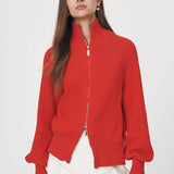 ROWIE - Banjo Zip Knit Cardigan - Crimson Red