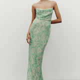 Shona Joy - Belvedere Lace Back Bias Maxi - Tree Green / Multi