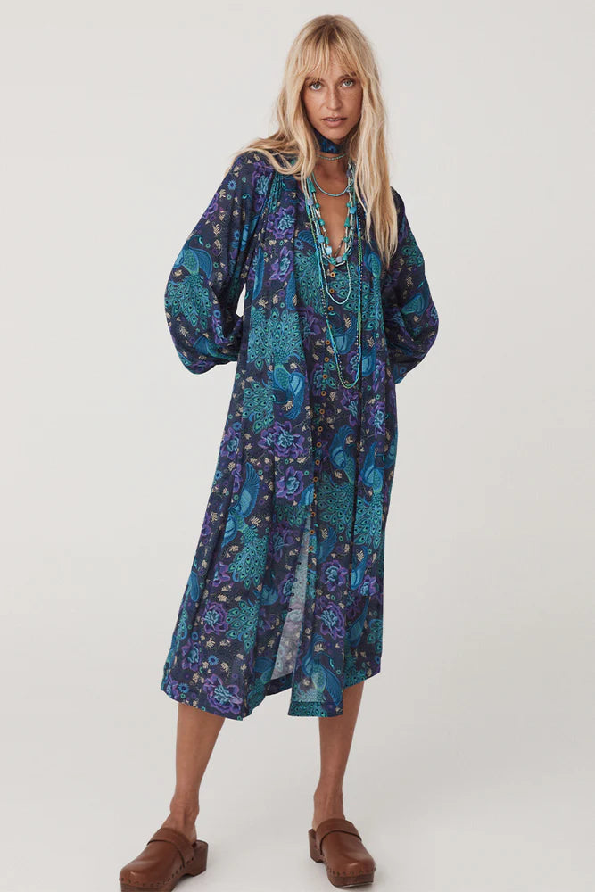 SPELL - Boheme Button Through Midi Dress - Baltic