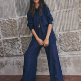 ROWIE - Carlotta Stripe Wide Pants - Navy Pinstripe