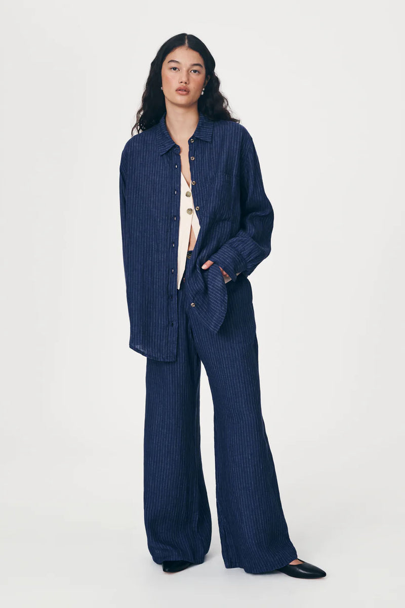 ROWIE - Carlotta Stripe Wide Pants - Navy Pinstripe