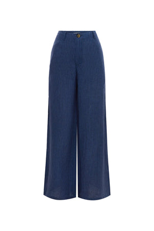 ROWIE - Carlotta Stripe Wide Pants - Navy Pinstripe