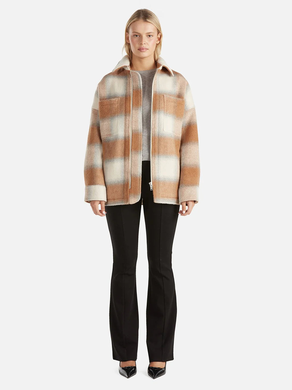 ENA PELLY - Ophelia Wool Shacket - Biscuit Check