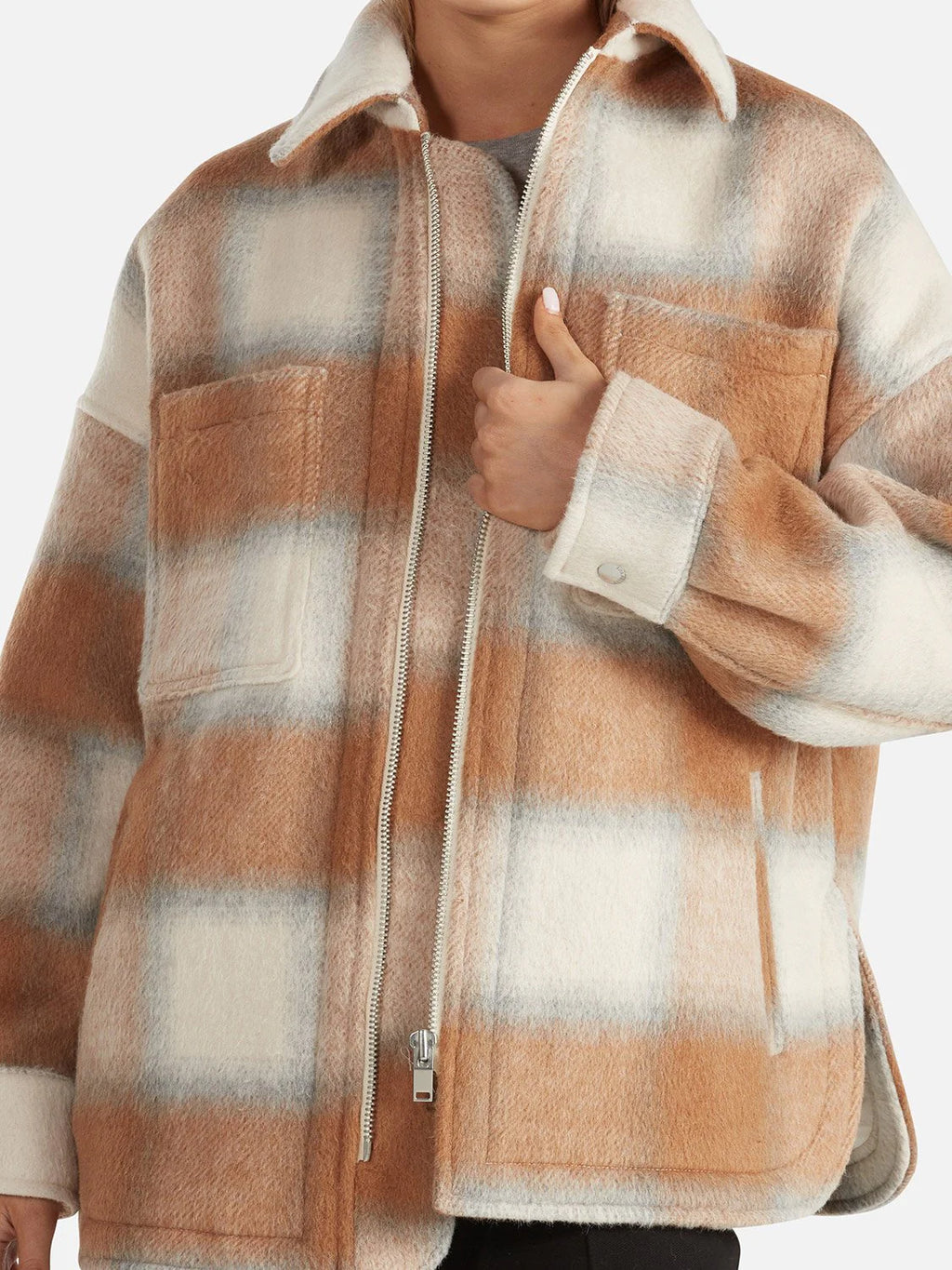 ENA PELLY - Ophelia Wool Shacket - Biscuit Check