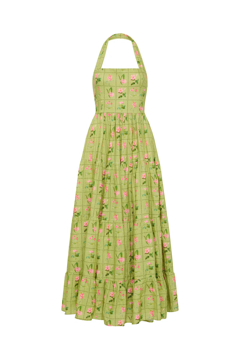 PALM NOOSA - Willow Dress - Green Floral Tile