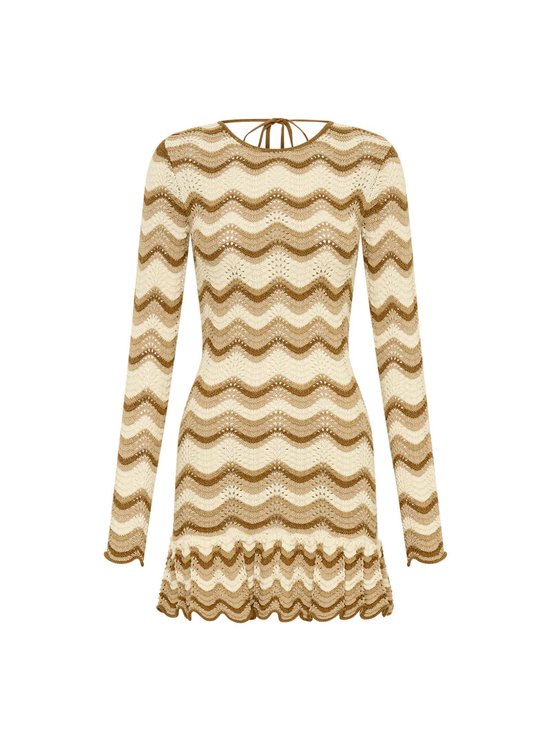 KIVARI - Kassiani Knit Dress - Ivory/Brown