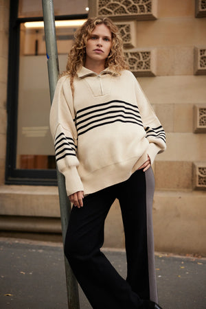 ARCAA - London Zip Stripe Sweater - Sand