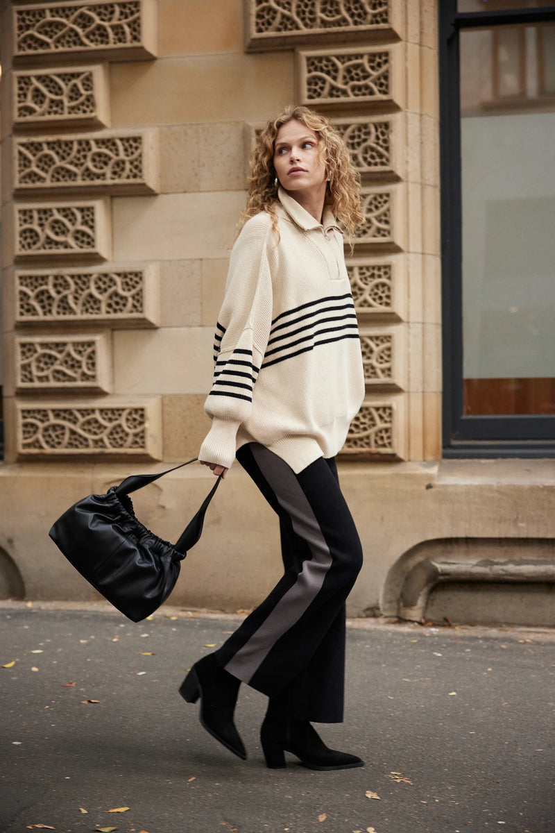 ARCAA - London Zip Stripe Sweater - Sand