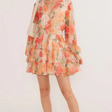 MINK PINK -  Aida Long Sleeve Mini Dress - Apricot Floral