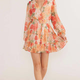 MINK PINK -  Aida Long Sleeve Mini Dress - Apricot Floral