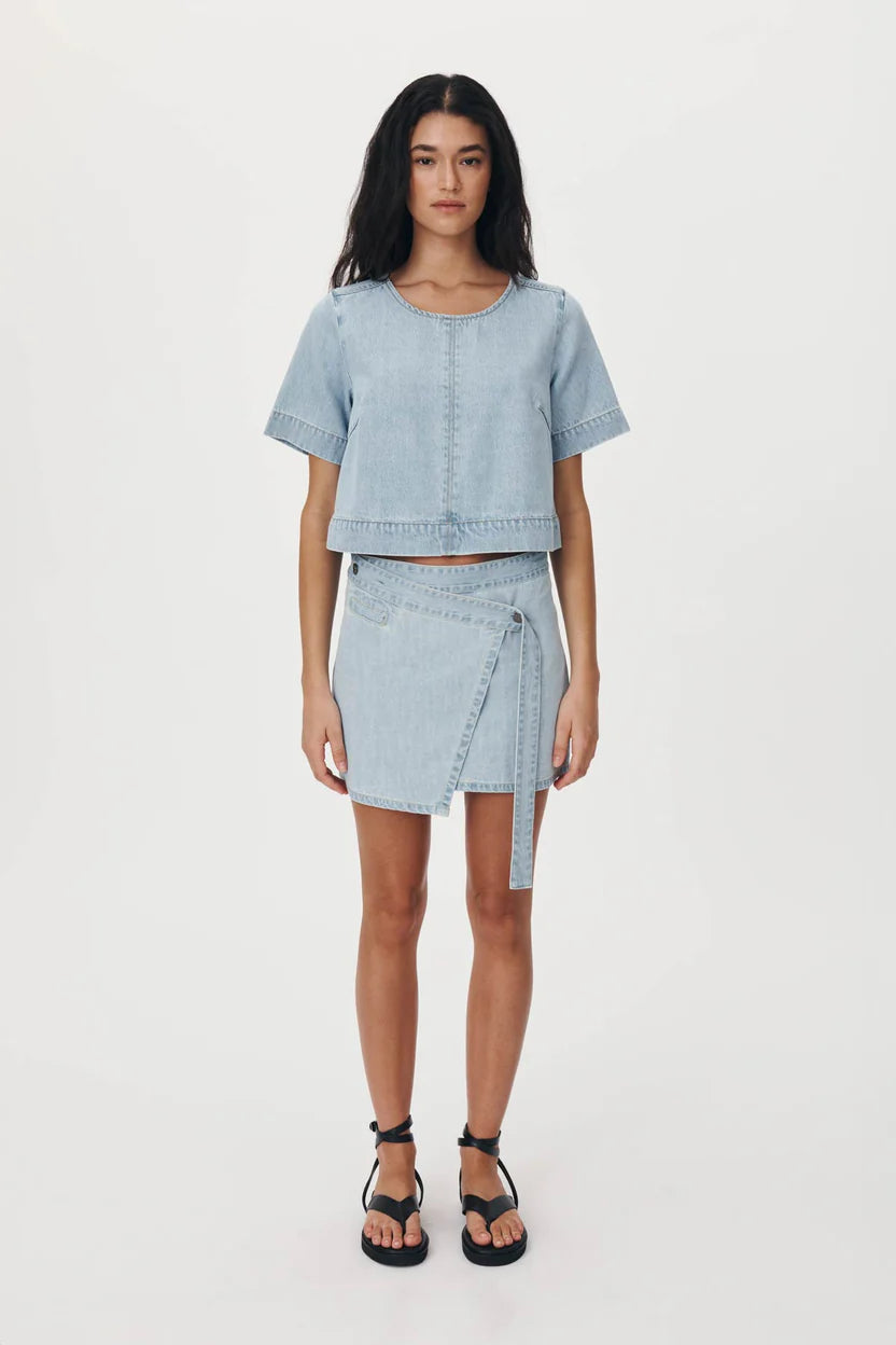 ROWIE - Melissa Denim Mini Wrap Skirt - Azul