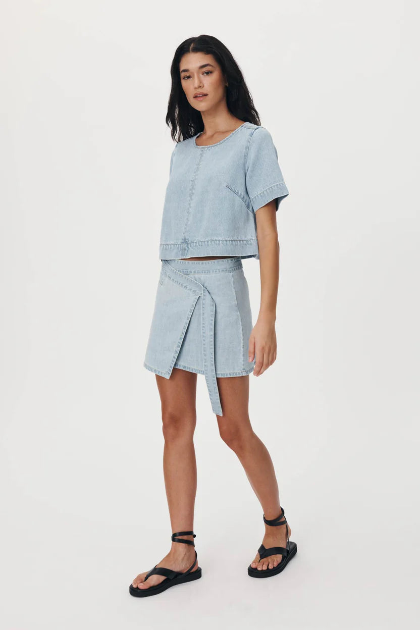 ROWIE - Melissa Denim Mini Wrap Skirt - Azul