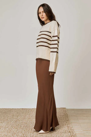 MON RENN - Rhythm Stripe Knit - Oat/ Coffee Stripe