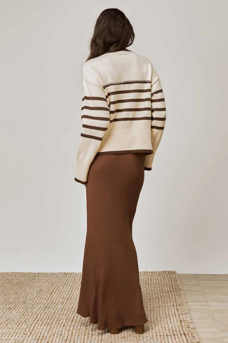 MON RENN - Rhythm Stripe Knit - Oat/ Coffee Stripe