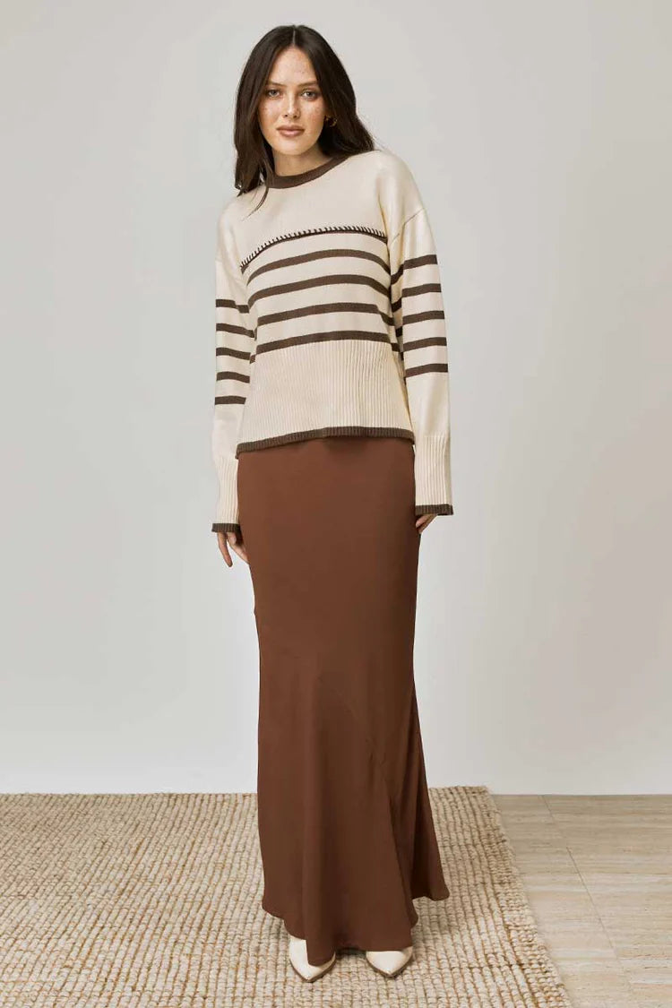 MON RENN - Rhythm Stripe Knit - Oat/ Coffee Stripe