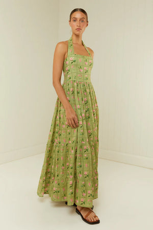 PALM NOOSA - Willow Dress - Green Floral Tile