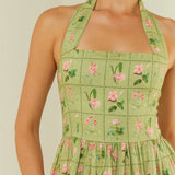 PALM NOOSA - Willow Dress - Green Floral Tile