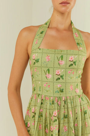 PALM NOOSA - Willow Dress - Green Floral Tile