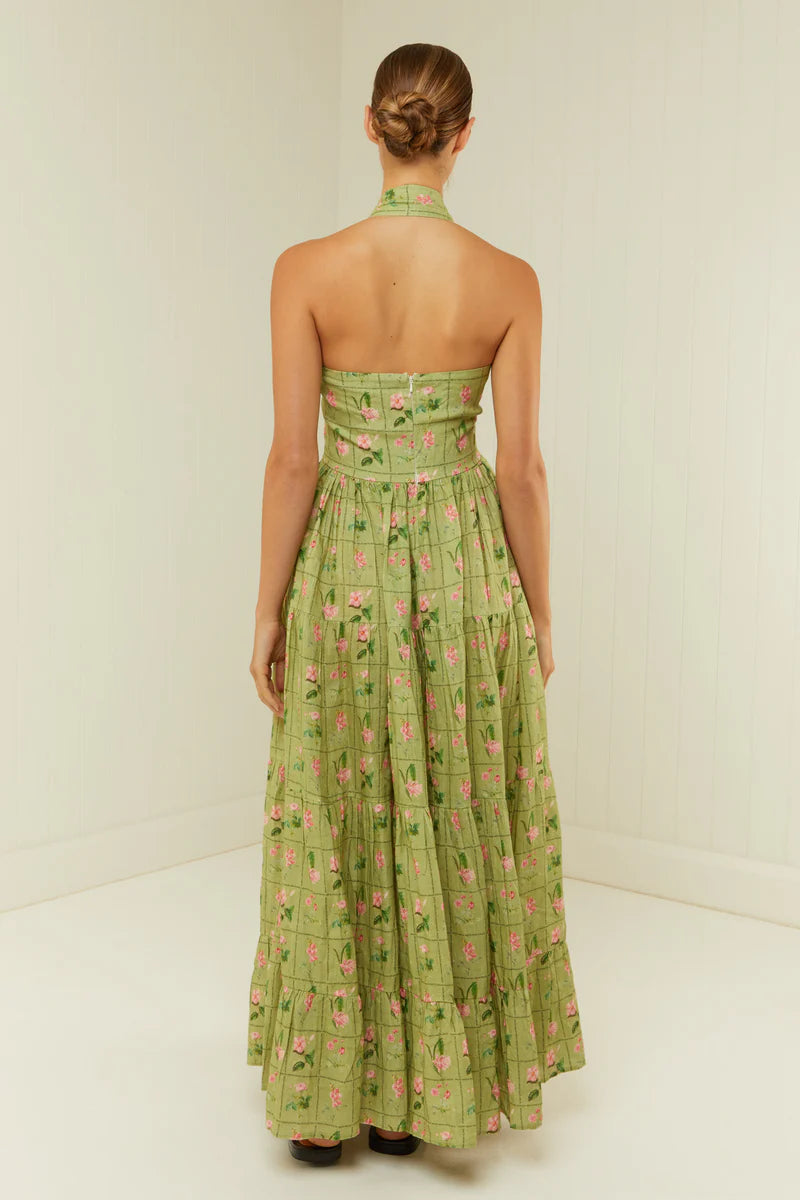 PALM NOOSA - Willow Dress - Green Floral Tile