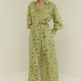 PALM NOOSA - Marigold Dress - Green Floral Tile