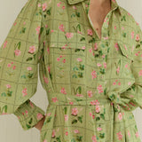 PALM NOOSA - Marigold Dress - Green Floral Tile