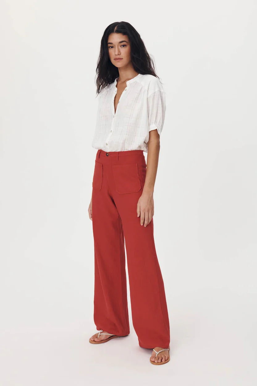 ROWIE - Paige Linen Pants - Apple Red