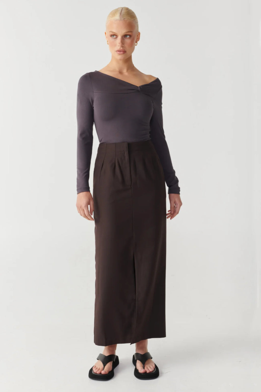 RAEF THE LABEL - Zoe Split Midi Skirt - Espresso