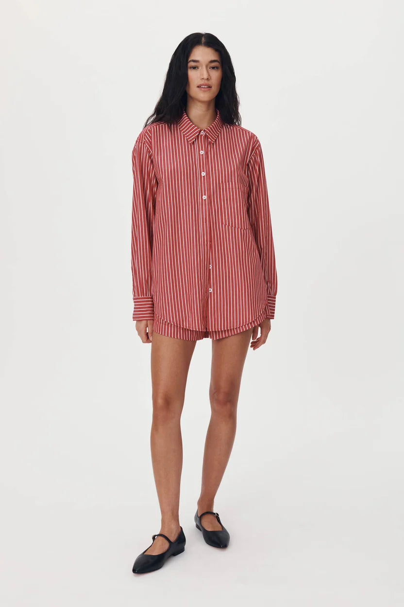 ROWIE - Ramona Stripe Long Sleeve Shirt - Cherry Red