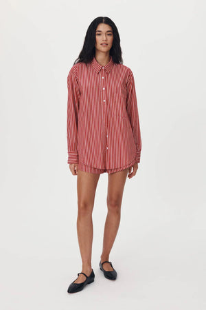 ROWIE - Ramona Stripe Long Sleeve Shirt - Cherry Red