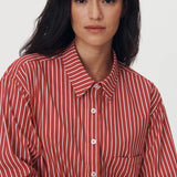 ROWIE - Ramona Stripe Long Sleeve Shirt - Cherry Red