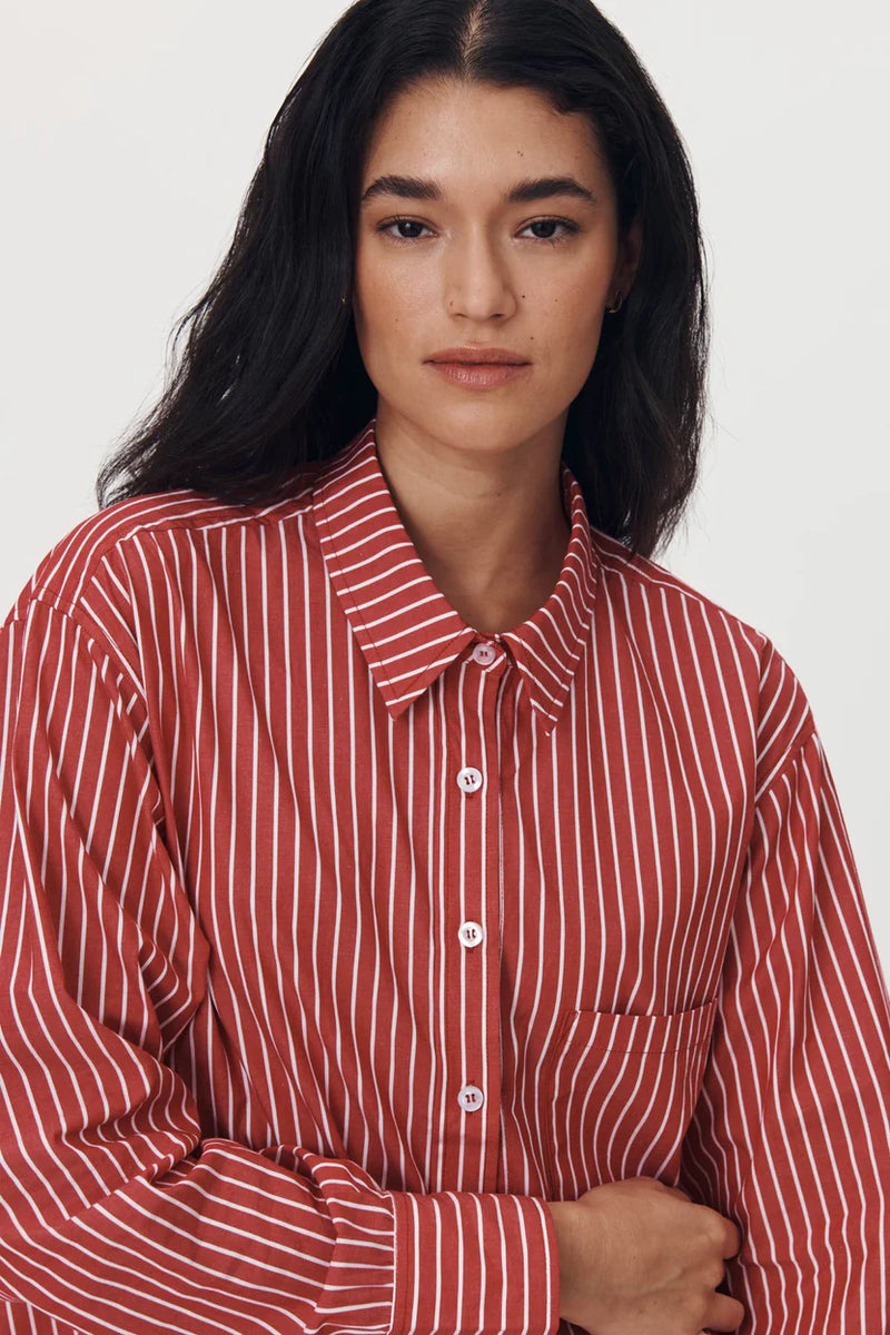 ROWIE - Ramona Stripe Long Sleeve Shirt - Cherry Red