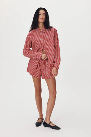 ROWIE - Ramona Stripe Long Sleeve Shirt - Cherry Red