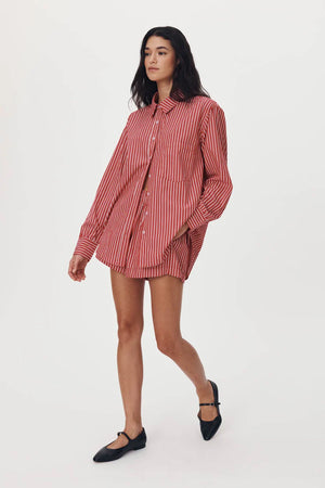 ROWIE - Ramona Stripe Long Sleeve Shirt - Cherry Red