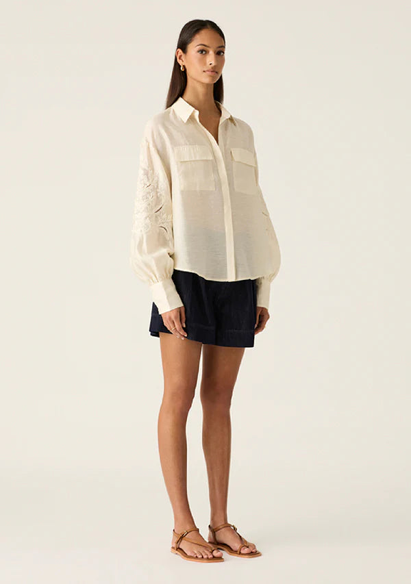 MOS THE LABEL - Marcela Embroidery Blouse - Pearl Embroidery