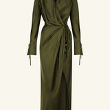 SHONA JOY - Shae Draped Shirt Maxi Dress - Pine Green