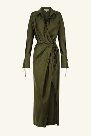 SHONA JOY - Shae Draped Shirt Maxi Dress - Pine Green