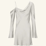 SHONA JOY - Sofia Asymmetrical Long Sleeve Mini Dress - Silver