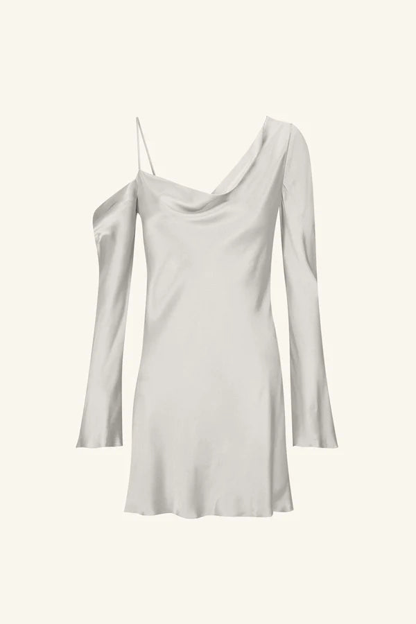 SHONA JOY - Sofia Asymmetrical Long Sleeve Mini Dress - Silver